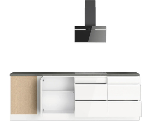 Cuisine linéaire avec élément haut et hotte aspirante