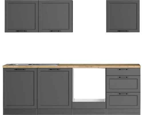Küchenzeile ohne Geräte Held Möbel Lübeck 240 cm Frontfarbe grau Korpusfarbe graphit 1100.6331