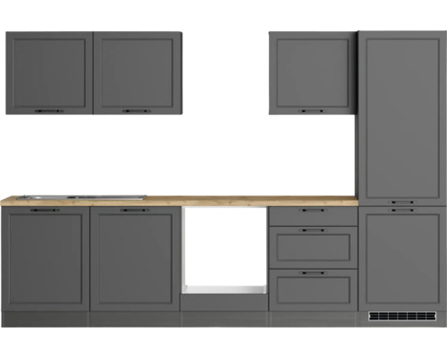 Küchenzeile ohne Geräte Held Möbel Lübeck 300 cm Frontfarbe grau Korpusfarbe graphit 1102.6331