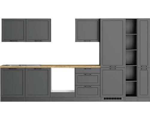 Küchenzeile ohne Geräte Held Möbel Lübeck 360 cm Frontfarbe grau Korpusfarbe graphit 1104.6331