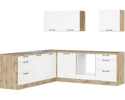 Küchenzeile ohne Geräte Held Möbel Lübeck 240 cm Frontfarbe weiss Korpusfarbe wotan eiche 1106.6330