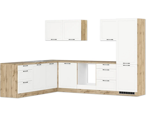Küchenzeile ohne Geräte Held Möbel Lübeck 240 cm Frontfarbe weiss Korpusfarbe wotan eiche 1108.6330
