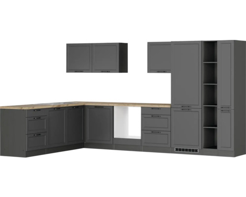 Küchenzeile ohne Geräte Held Möbel Lübeck 360 cm Frontfarbe grau Korpusfarbe graphit 1110.6331