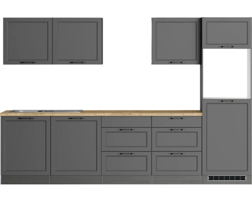Küchenzeile ohne Geräte Held Möbel Lübeck 300 cm Frontfarbe grau Korpusfarbe graphit 1112.6331