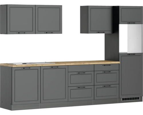 Cuisine équipée avec éléments hauts et plan de travail en bois