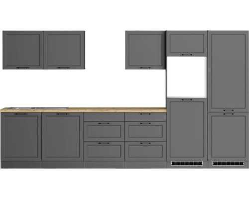 Küchenzeile ohne Geräte Held Möbel Lübeck 360 cm Frontfarbe grau Korpusfarbe graphit 1118.6331