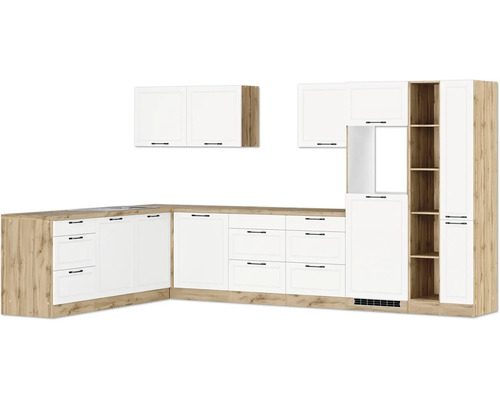 Küchenzeile ohne Geräte Held Möbel Lübeck 360 cm Frontfarbe weiss Korpusfarbe wotan eiche 1127.6330