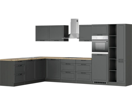 Cuisine complète avec armoires, hotte aspirante et four