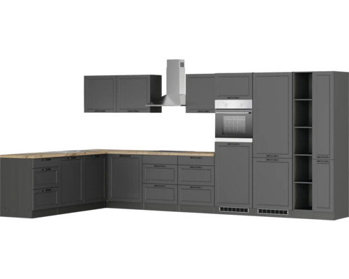 Cuisine complète avec meubles hauts et bas, hotte aspirante et four