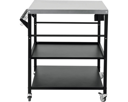 Chariot de service avec deux étagères, crochets et roulettes