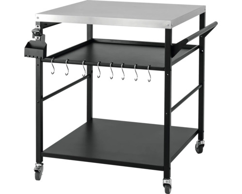 Table de gril avec plaque en acier inoxydable, crochets et roulettes