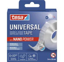 Ruban adhésif double face universel Tesa avec Nano Power, 3 mètres sur 30 millimètres