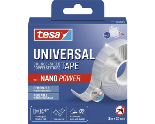 tesa Universal Tape with Nano Power 3 m x 30 mm Tesa Universal doppelseitiges Klebeband mit Nano Power, 3 Meter mal 30 Millimeter