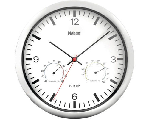 Horloge murale avec thermomètre et hygromètre blanc argenté Ø 25 cm