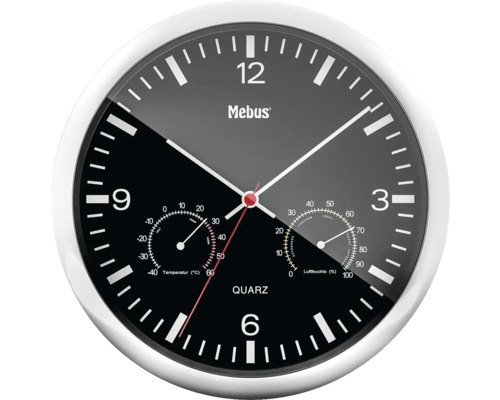 Horloge murale avec thermomètre et hygromètre noir argenté Ø 25 cm