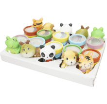 Ensemble de pots de fleurs avec figurines d''animaux dans un support blanc