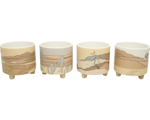 Vier Übertöpfe mit Wüstenmotiv
