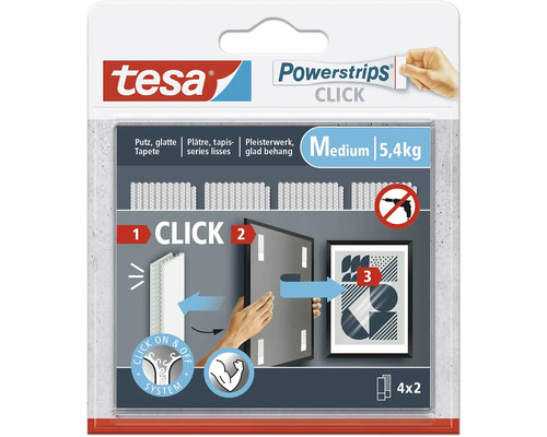 Tesa Powerstrips Click Medium Packung zum Aufhängen von Objekten ohne Bohren