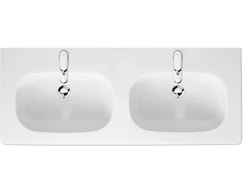 Zwei Aufsatzwaschbecken aus Keramik mit Armatur für das Badezimmer