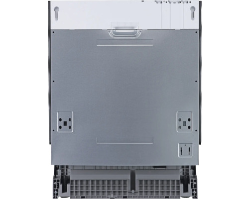 Vue arrière d''un lave-vaisselle montrant les détails des connexions et des points de fixation.
