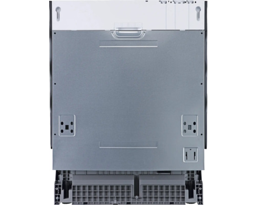 Vue arrière d''un lave-vaisselle montrant les détails des connexions et de la construction.