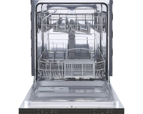 Vue intérieure d''un lave-vaisselle avec panier à vaisselle sorti