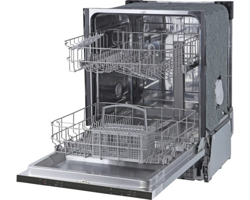 Lave-vaisselle ouvert avec paniers à couverts et paniers à vaisselle