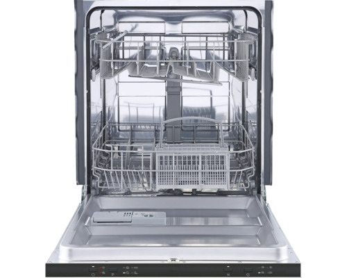 Intérieur d''un lave-vaisselle avec paniers à vaisselle sortis