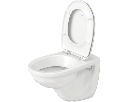 WC suspendu à fond creux avec bride ouverte et siège de toilette