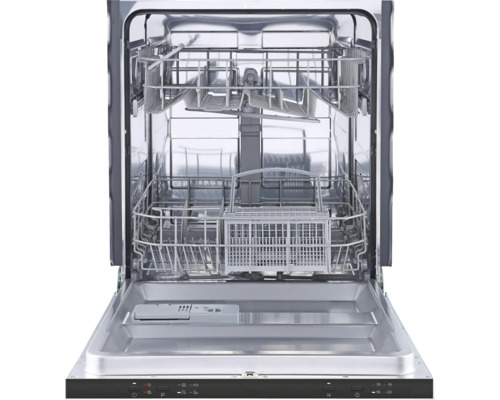 Lave-vaisselle ouvert avec paniers à couverts et bras de lavage