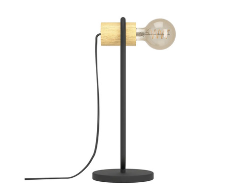 Tischleuchte mit Holzelement und Glühbirne