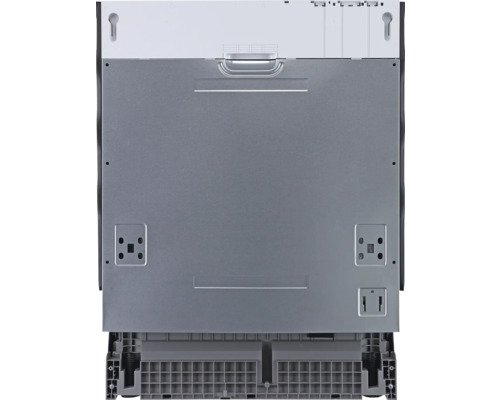 Vue arrière d''un lave-vaisselle illustrant les connexions et les points de montage.