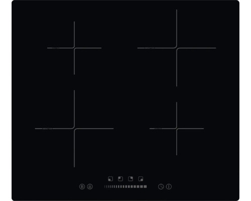 Table de cuisson à induction noire avec quatre zones de cuisson