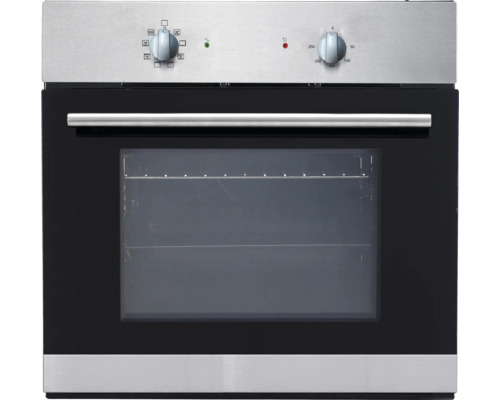 Four encastrable avec porte en verre noir et commandes.