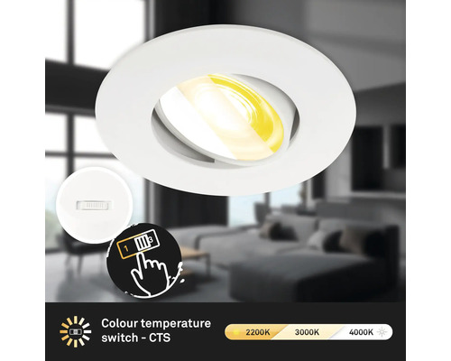 Éclairage à encastrer CTS à intensité lumineuse variable 1 x LED 4,9 W blanc Spot encastrable au plafond avec réglage de la température de couleur pour adapter la couleur de la lumière