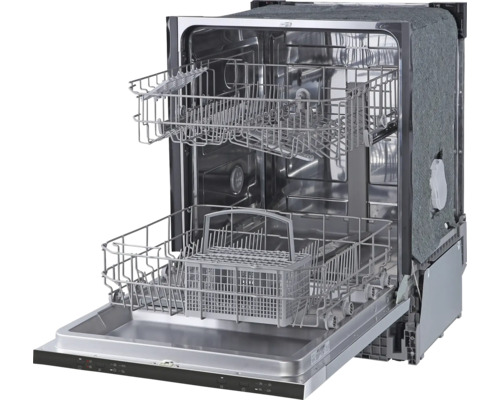 Lave-vaisselle ouvert avec paniers à vaisselle sortis