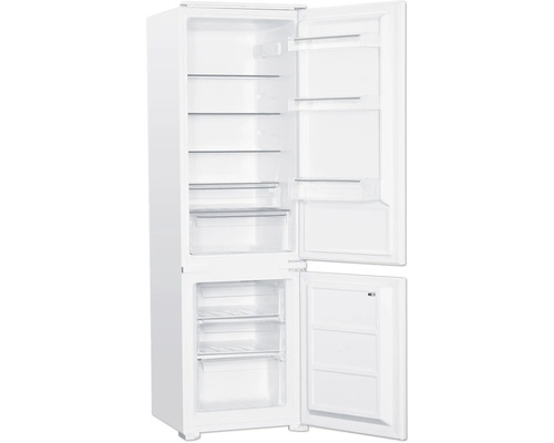 Réfrigérateur-congélateur blanc ouvert avec compartiments