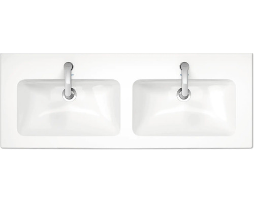 Vue de dessus d''un lavabo double avec deux robinets