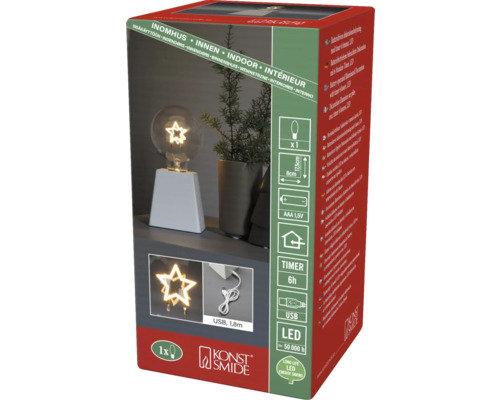 Verpackung einer LED-Tischleuchte mit Sternmotiv von Konstsmide