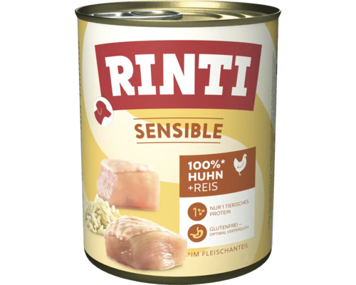 Rinti Sensible Hundenassfutter mit Huhn und Reis in Dose