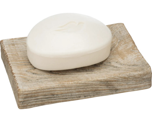 Seifenschale Wenko Florio beige matt 26111100 Seife auf Holzseifenhalter
