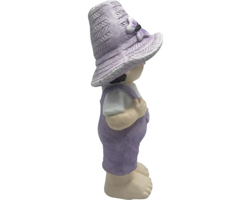 Figurine de jardin d''une fille avec un chapeau et une salopette
