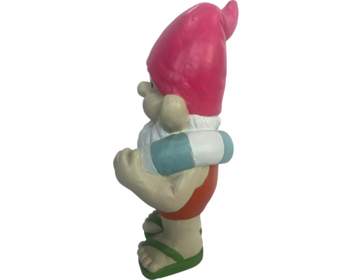 Nain de jardin avec maillot de bain et bouée