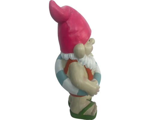 Nain de jardin avec bonnet de bain et bouée