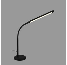 Schwarze LED Schreibtischleuchte mit gebogenem Arm und rundem Sockel
