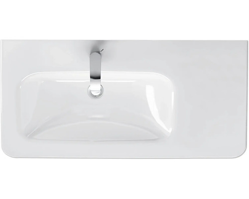 Vasque à poser en céramique avec robinet vu de dessus