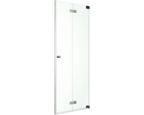 Porte de douche pour installation en niche avec avec porte pivotante Jungborn ZERO profilé 90 cm - verre transparent revêtement résistant à la saleté tirant droite poignée bouton