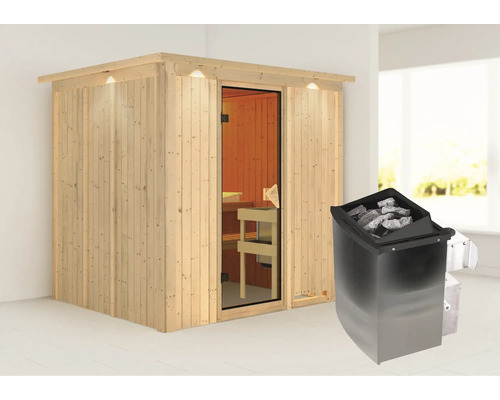 Sauna modulaire Karibu Sodina avec poêle 9 kW avec commande intégrée et couronne