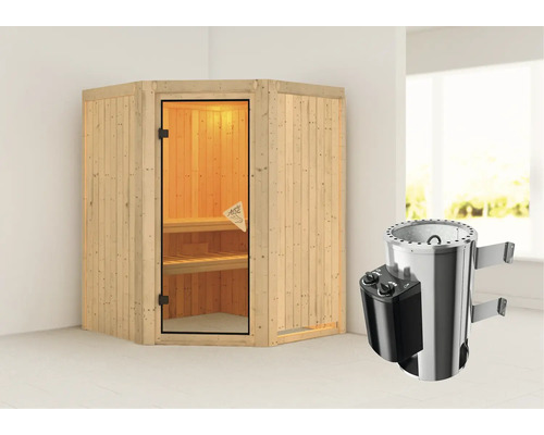 Sauna modulaire Karibu Kanja avec poêle 3,6 kW et commande intégrée, sans couronne