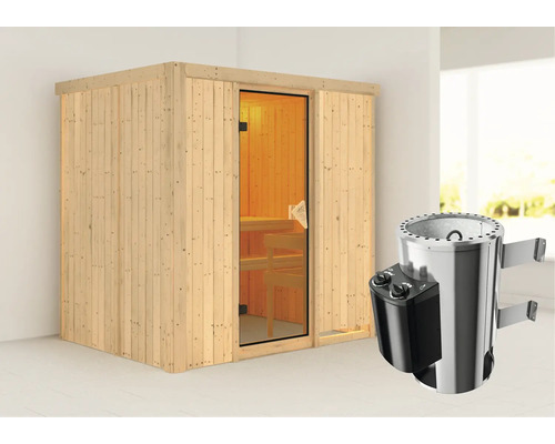 Sauna modulaire Karibu Wanja avec poêle 3,6 kW et commande intégrée, sans couronne Sauna modulaire Karibu Wanja avec poêle 3,6 kW et commande intégrée, sans couronne